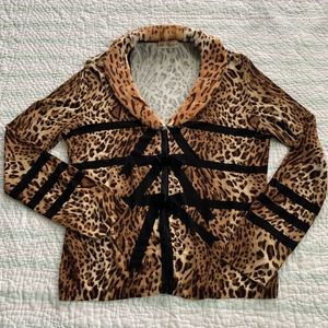 Blumarine Silk Leopard Print Sweater